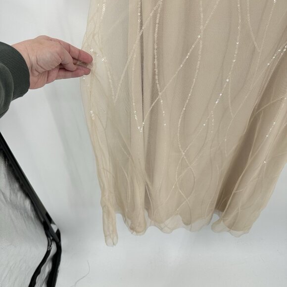 BILL LEVKOFF formal dress gown tulle sequins sleeveless full length champagne 12 - Picture 5 of 9